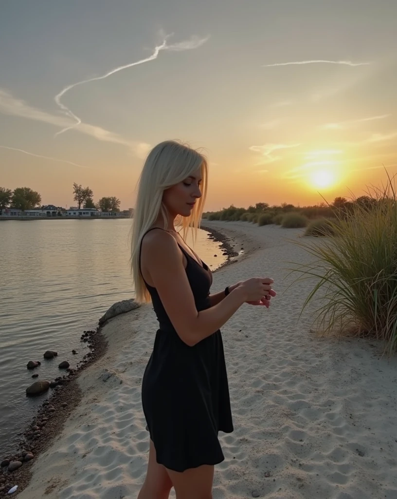 a blonde(white) girl with reasonably large breasts and a reasonably large ass (spicy photos with lifestyle are mixed) seeing the sunset