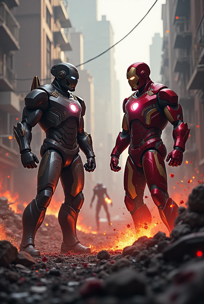 The aliens are attacking on iron man and iron snap with blood