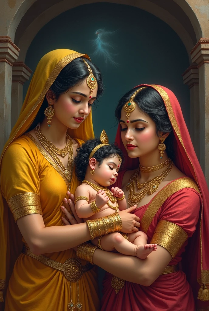 Shree krishna after birth , with devaki and yashodha 