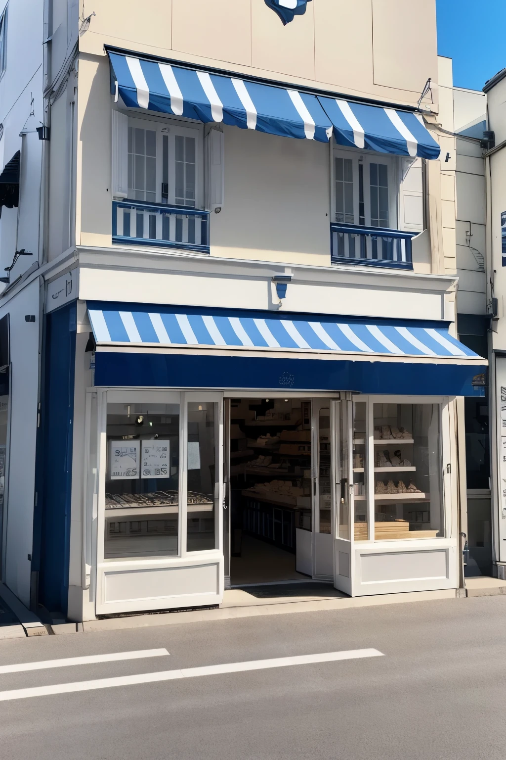 Store design for a milk specialty store based on blue, white, and black。 A cute, pop-style French country-style shop for women。 Fresh milk for sale、Soft serve ice cream and milk pudding、A store that also sells milk donuts。 Located in a department store in Kichijoji, Japan。 It&#39;s a small restaurant with about 10 seats for eating in.。