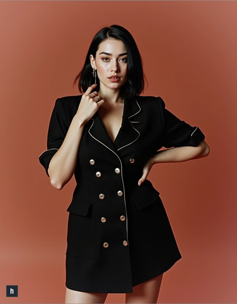RAW photo, best quality, masterpiece, photorealistic, Polish girl, 20 years old, black hair, Light grey eyes, short bob cut, hair in 7 thirds, hair over one ear, Symmetrical eyes, pale skin, Big Breasts, rip gloss,