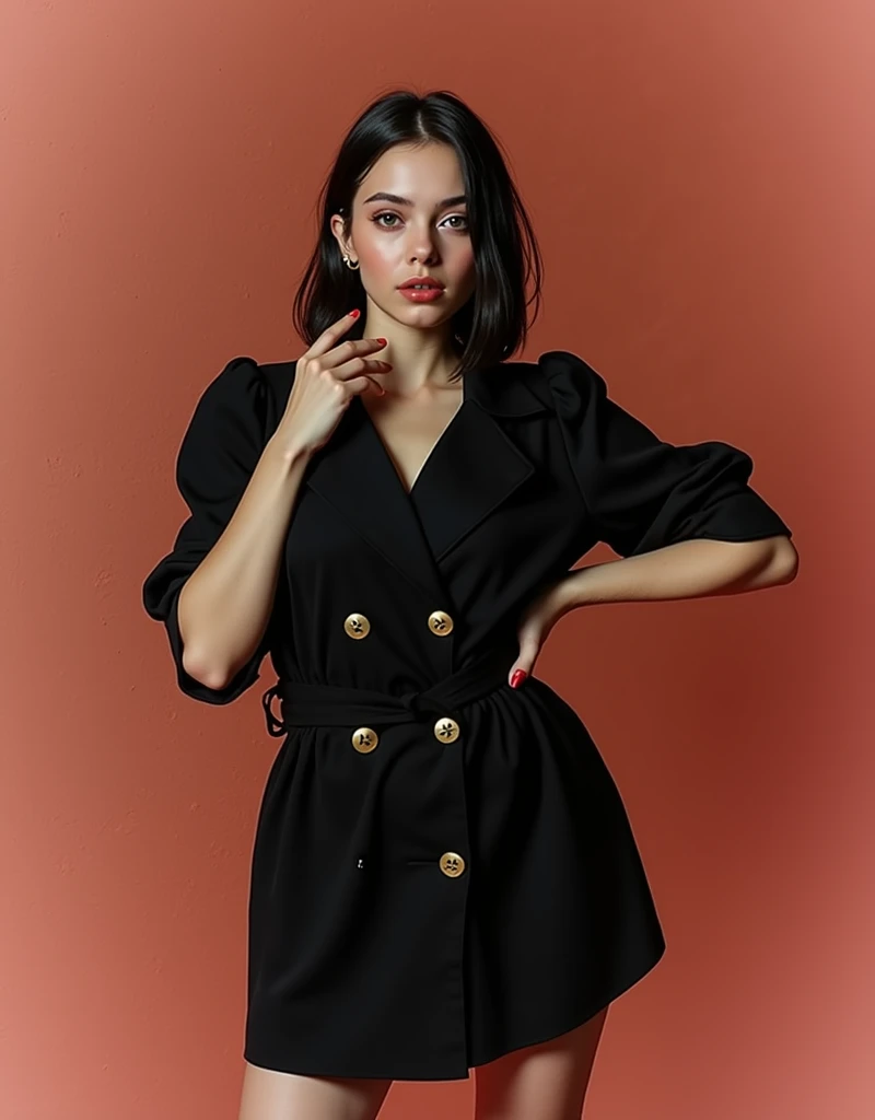 RAW photo, best quality, masterpiece, photorealistic, Polish girl, 20 years old, black hair, Light grey eyes, short bob cut, hair in 7 thirds, hair over one ear, Symmetrical eyes, pale skin, Big Breasts, rip gloss,