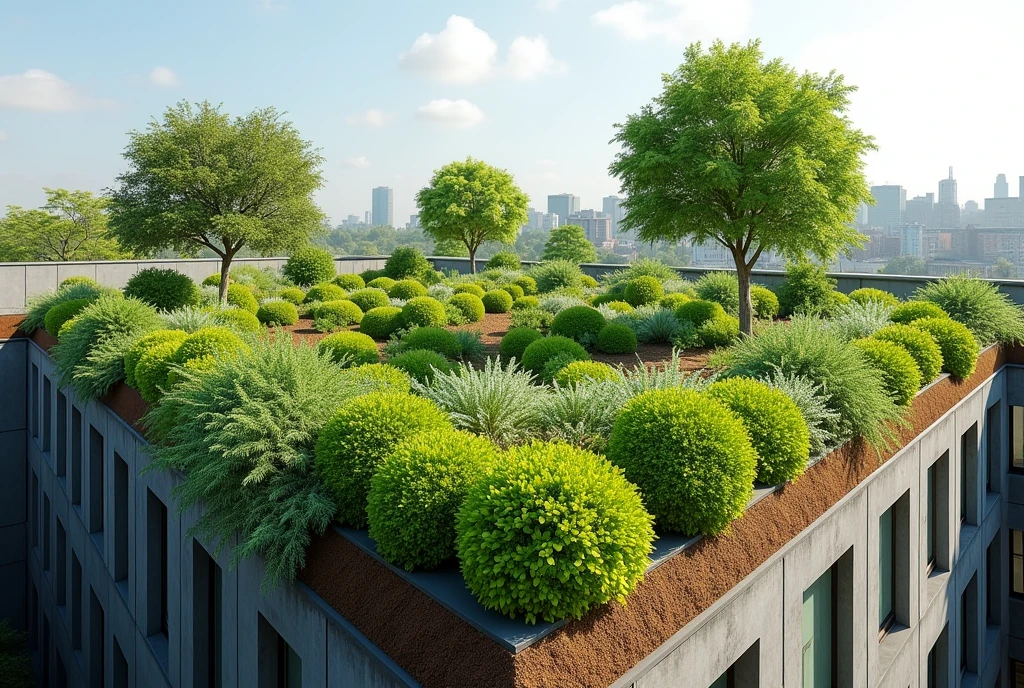 Types of Green Roofs: Intensive: Heavier, with trees and bushes, require more maintenance.