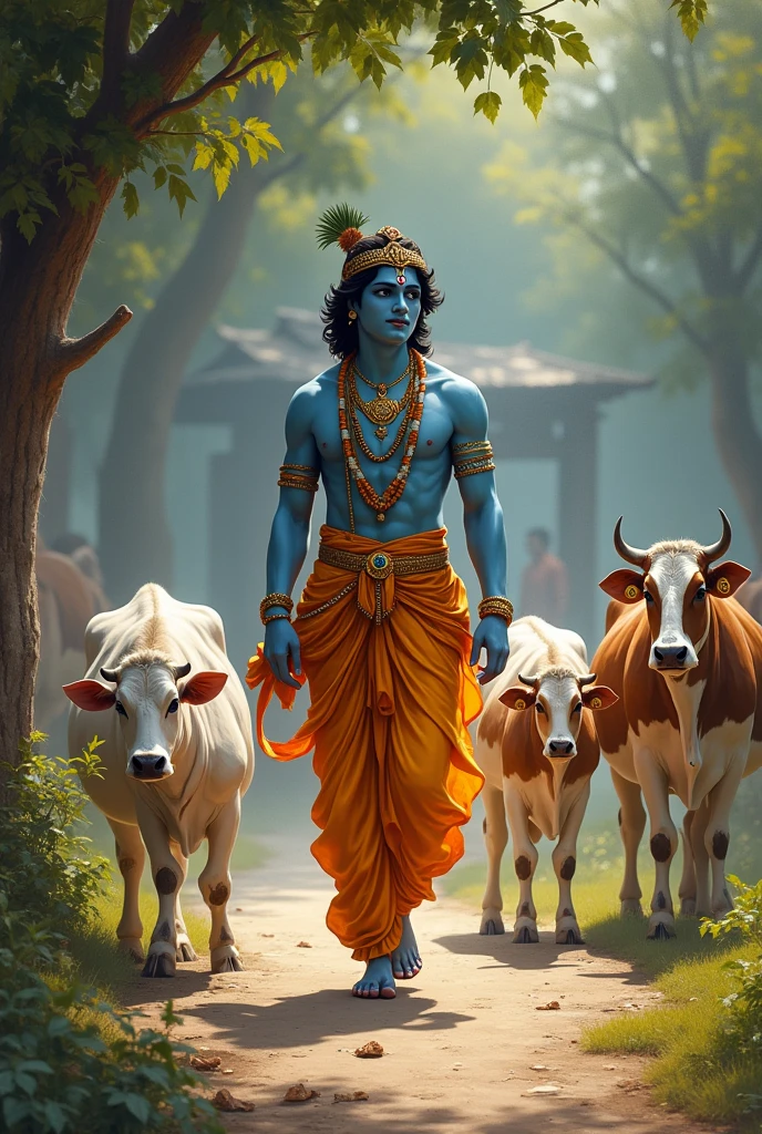 Lord Krishna walking in gausala