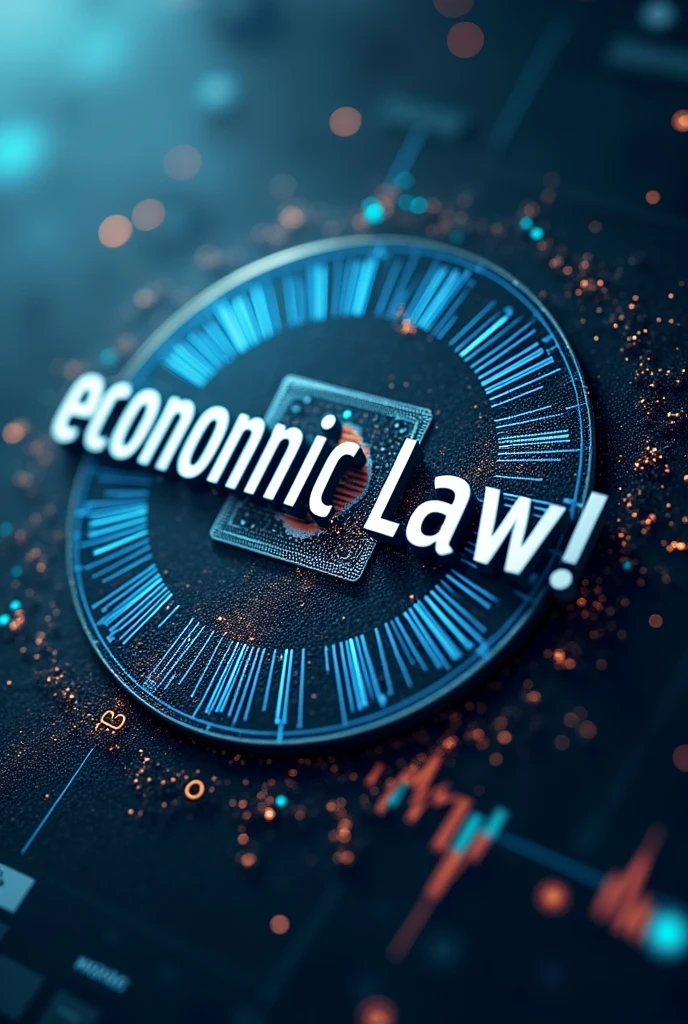 create a round image or logo with a legal theme that contains the words "Economic Law" & Business” with a fairly large size with a realistic animation style and a frontal viewpoint and added elements of images of money and economic turnover.