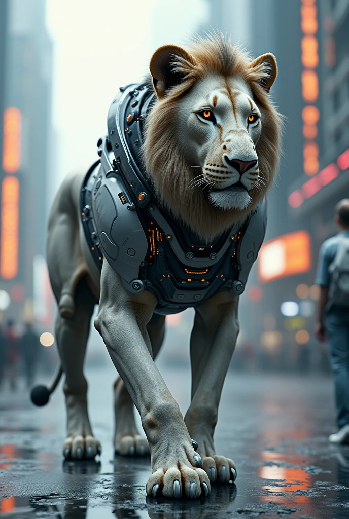 Technological lion walking in human form .

