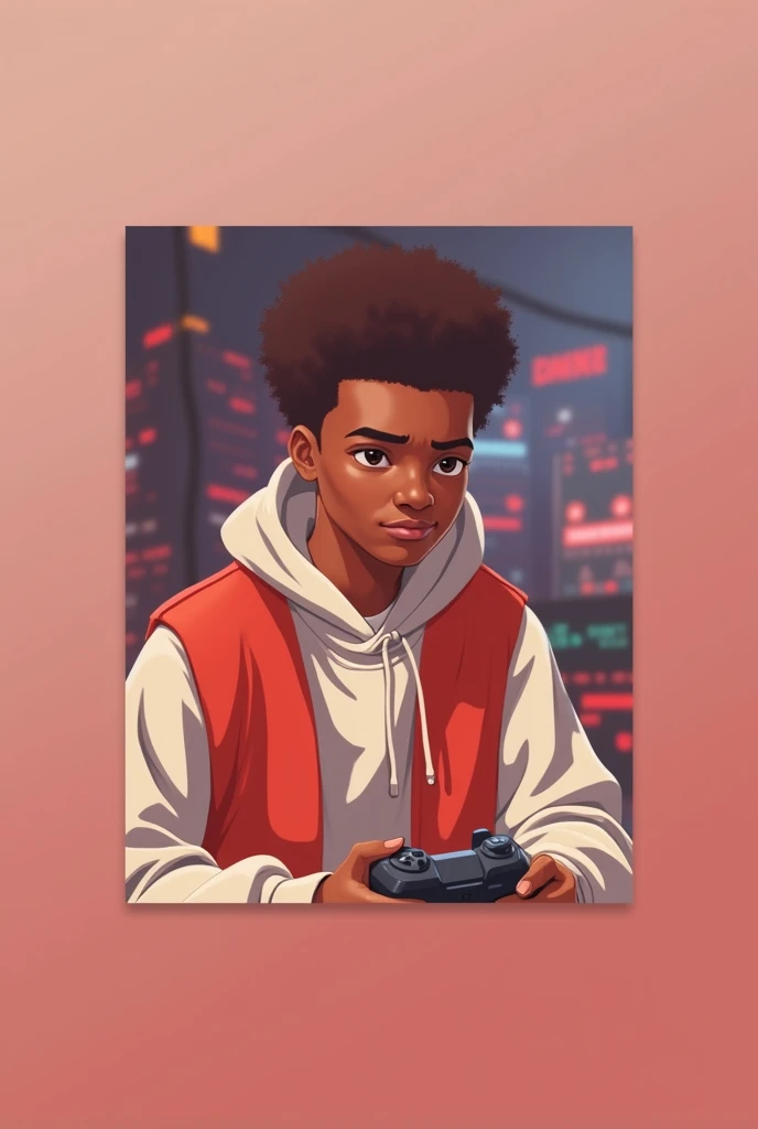 Black character playing video game 