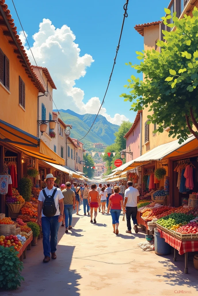 Beautiful outside window market scenery painting