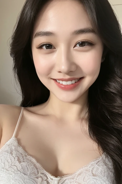 ((Top Quality, 8K, Masterpiece:1.3)), Detailed Woman:1.3,grin smile,(Medium long hair, gigantic :1.2), Camisole:1.1, Ultra Detailed, Detailed, Eyelids