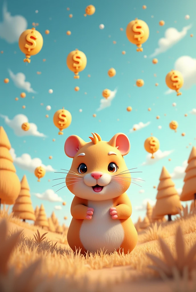 Make a poster in which there is sky in the background or a model hamster or some 3D emoji of money or add some profit emoji in the background or add neutral trees as well 