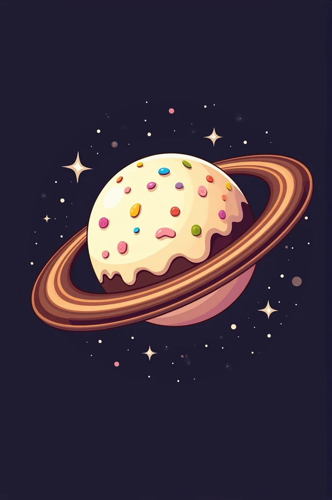 Create a logo for an ice cream company called Planet Ice Cream, The logo must have the theme of a vanilla ice cream planet with chocolate frosting and colored sprinkles.
