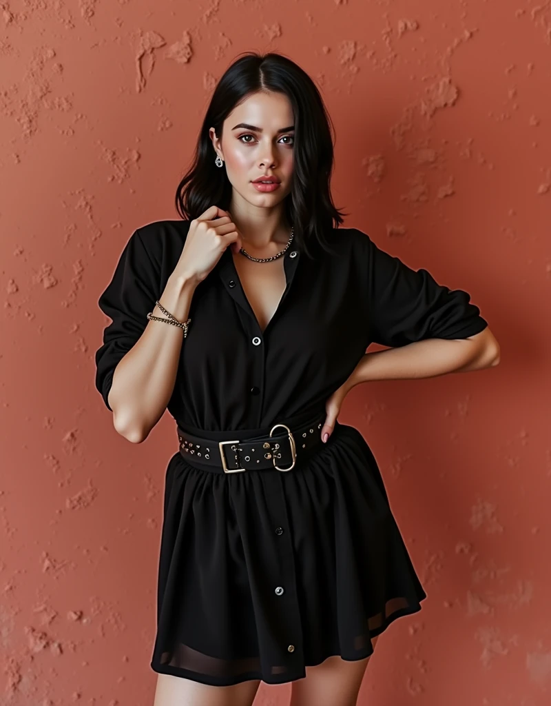 RAW photo, best quality, masterpiece, photorealistic, Polish girl, 20 years old, black hair, Light grey eyes, short bob cut, hair in 7 thirds, hair over one ear, Symmetrical eyes, pale skin, Big Breasts, rip gloss, Gel Nails, Various poses, Accessories, various poses, smiles