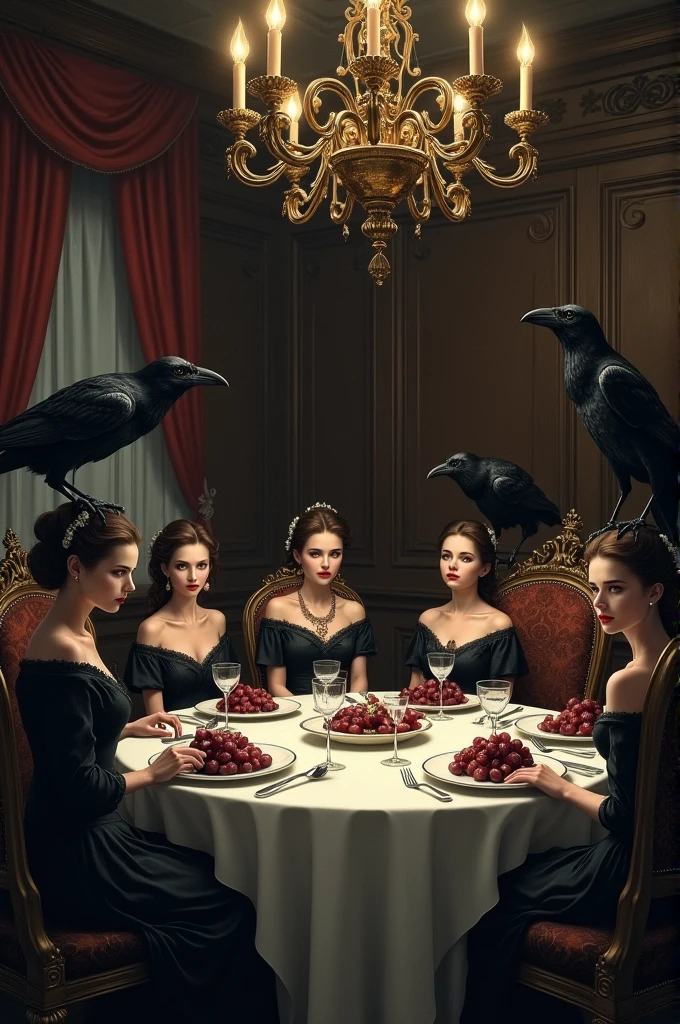 MILF, BBW, 1 mistress and 3 servants, dinning room, photo vintage,visage parfait, erotic, rousse, tache de rousseur, 1972, Tout de suite, award-winning photo, naked, familly group picture, , salon, castle, visage realiste, humain, choker