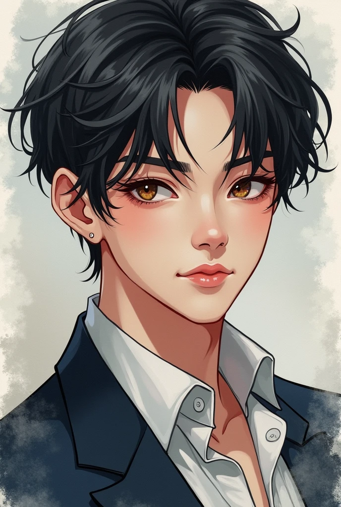 {{{best quality}}}, {1boy}, depth of field, beautiful detailed eyes, {game cg}, angular face, beautiful guy, angular face, adult, watercolor on paper, {{{{{{2024 manhwa style}}}}}}, beautiful, sexy, {{{{perfect eyes}}}}, attractive, short hair, full lips, male model, cinematic masterpiece, {{{{{detailed high quality face}}}}}, 8k quality, {{{{{proportional face}}}}}, perfect face, stunning, perfect body, soft features, muted colors