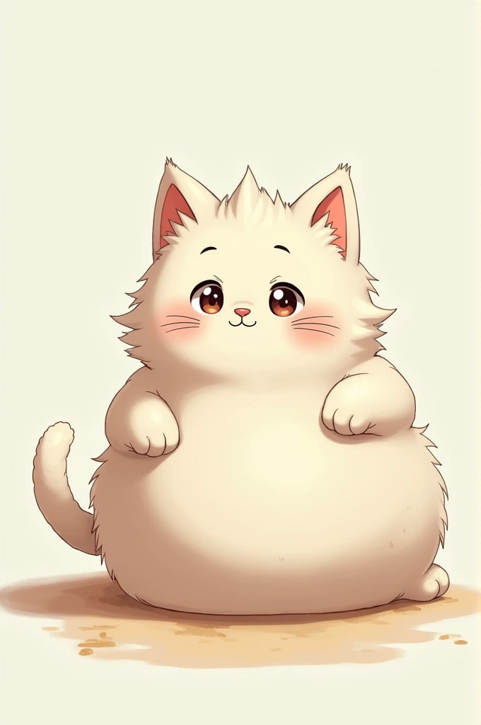 Obese anime cat boy, white fluffy hair