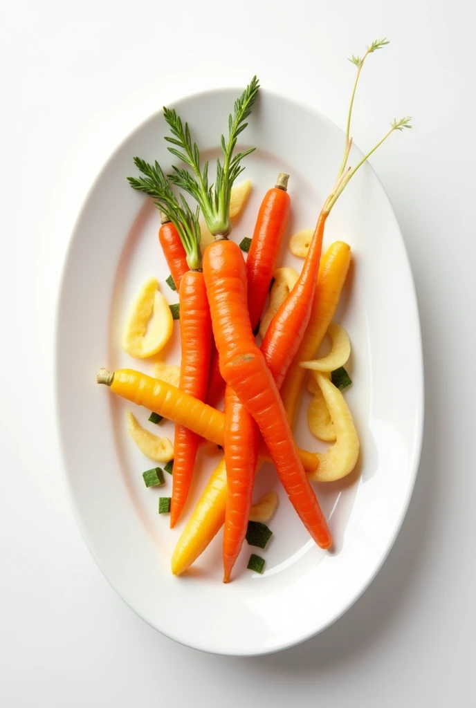 Carrot dish on porcelain plate taken from above