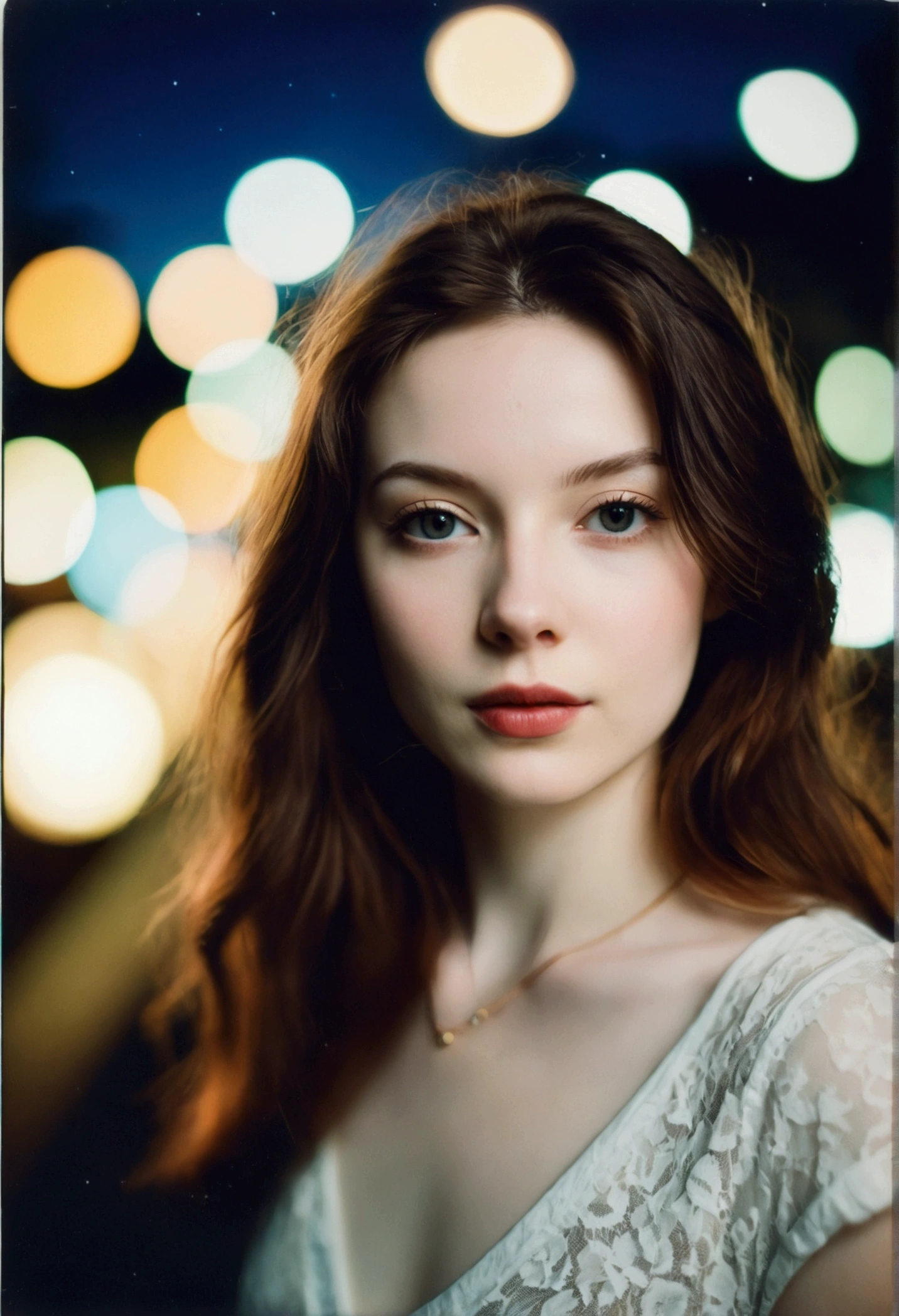 polaroid photo, night photo, photo of 24 y.o beautiful woman, pale skin, bokeh, motion blur