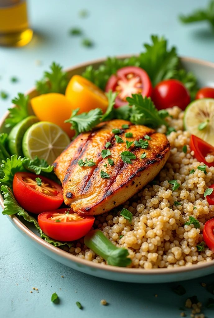imageio: A colorful plate with vegetables, grains and lean proteins.