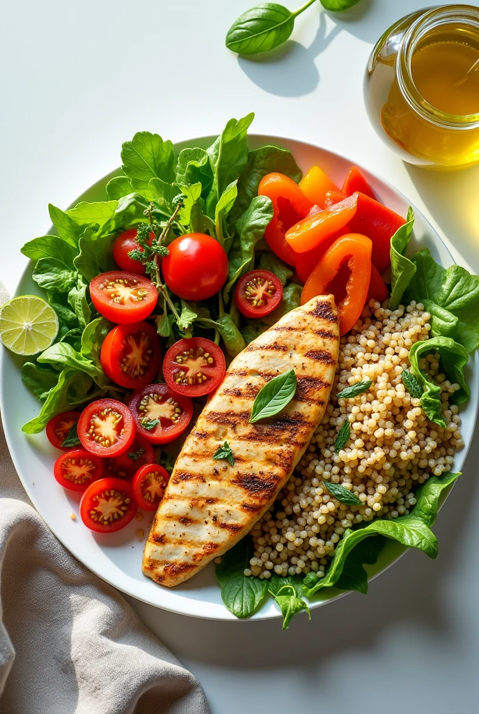 imageio: A colorful plate with vegetables, grains and lean proteins.
