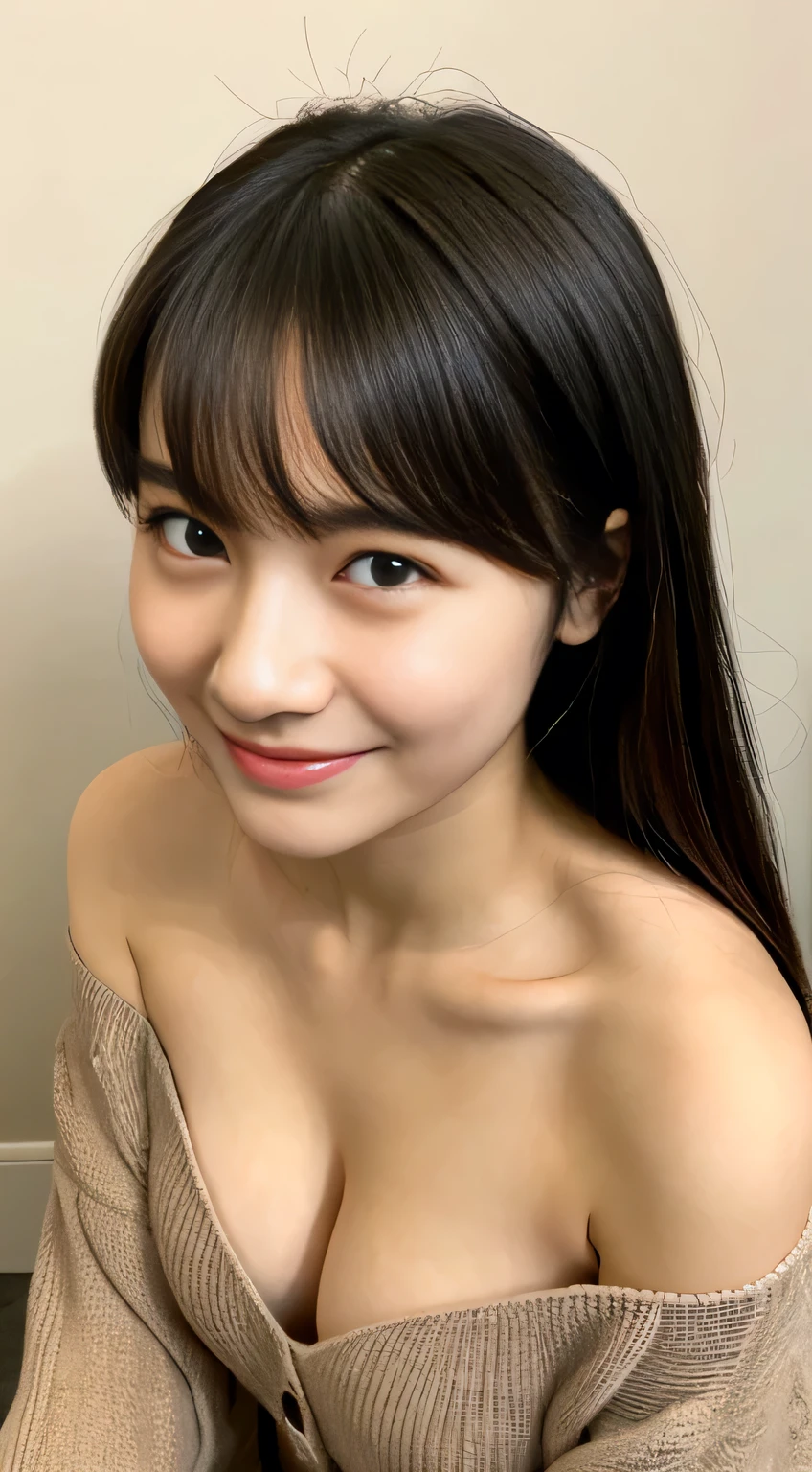 masterpiece,best quality,(Japanese girl),((Beautiful girl)),cleavage,(off shoulder:1.2),(perfect body beauty:1.2),(shy smile),From slightly above