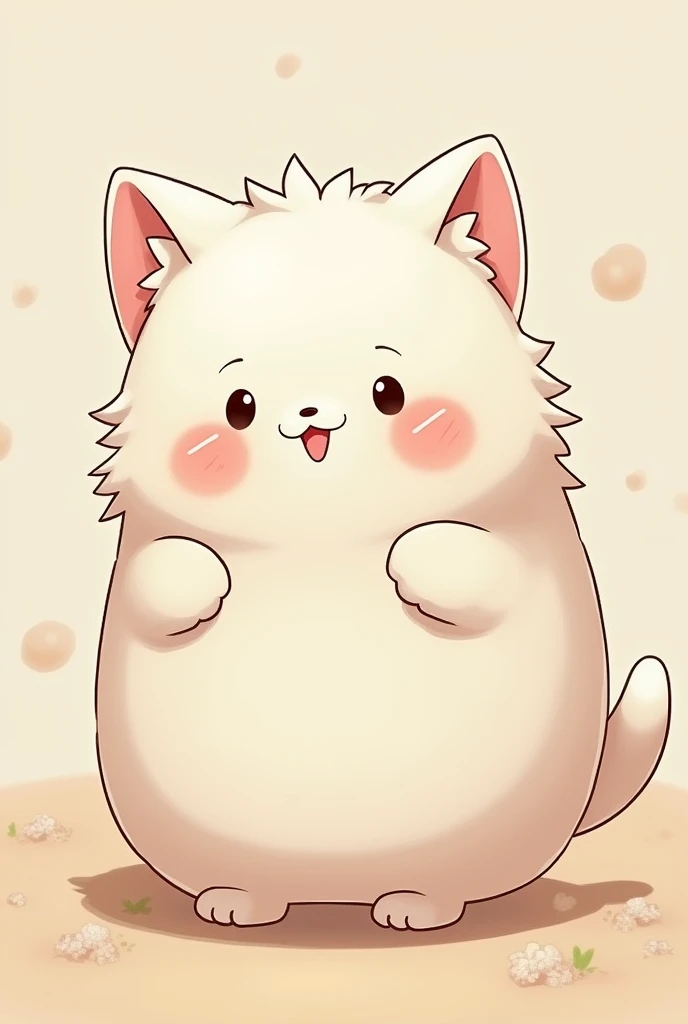 Obese anime cat boy, white fluffy hair