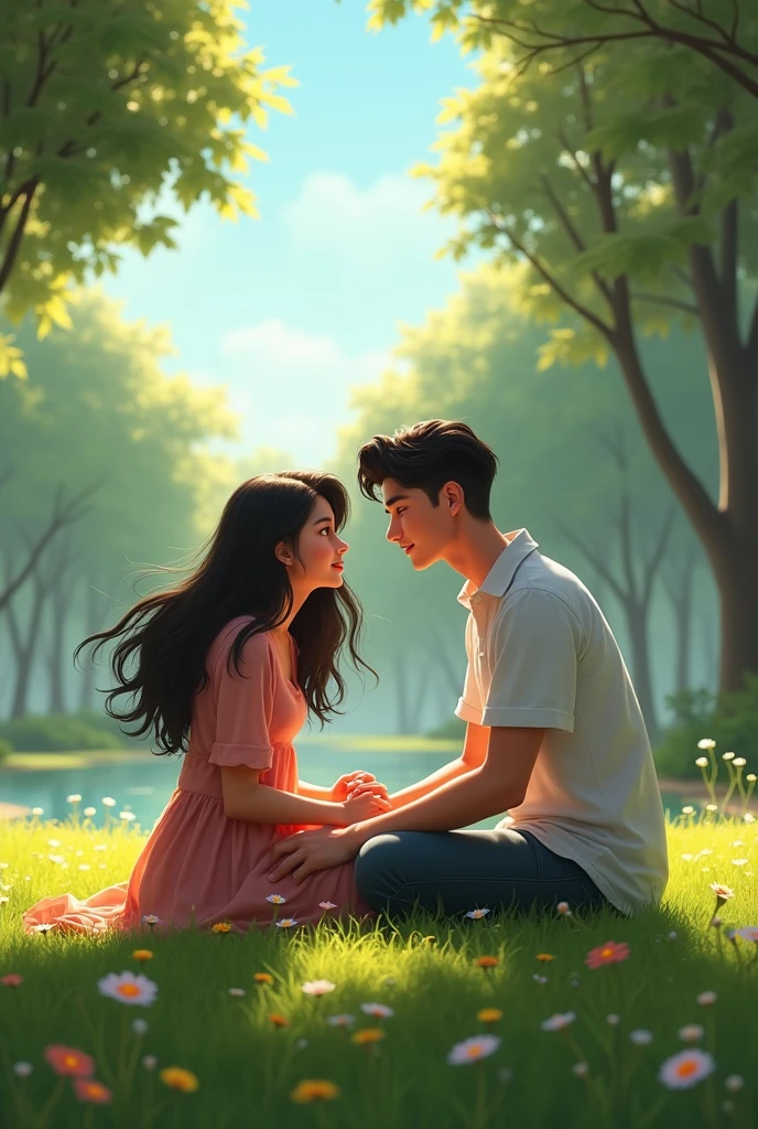 A beautiful Girl named Aadya sitting with a boy named Aryan in a park sitting with loving nature 
Name the Girl Aadya 
Name the boy Aryan