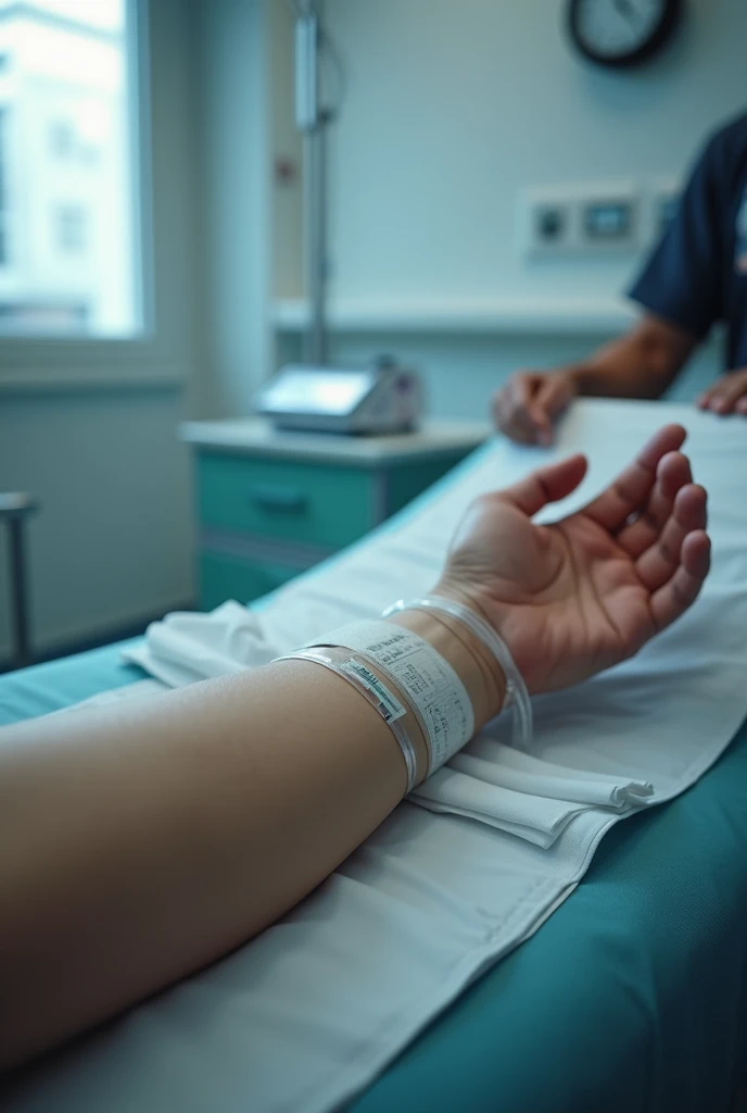 A male arm receiving an IV in the hospital
