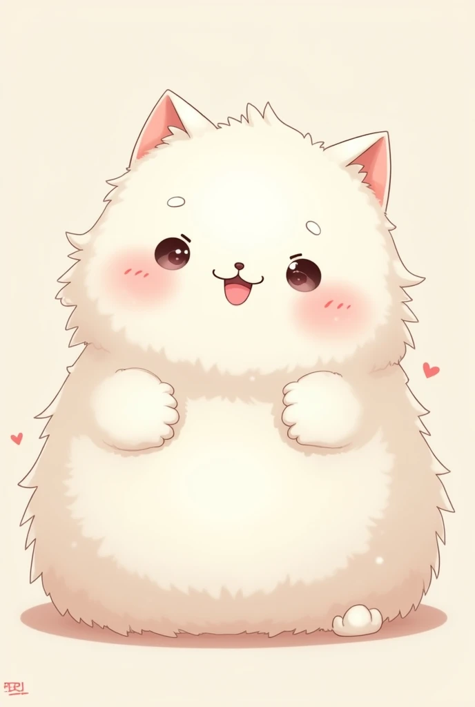 Obese anime cat , white fluffy hair