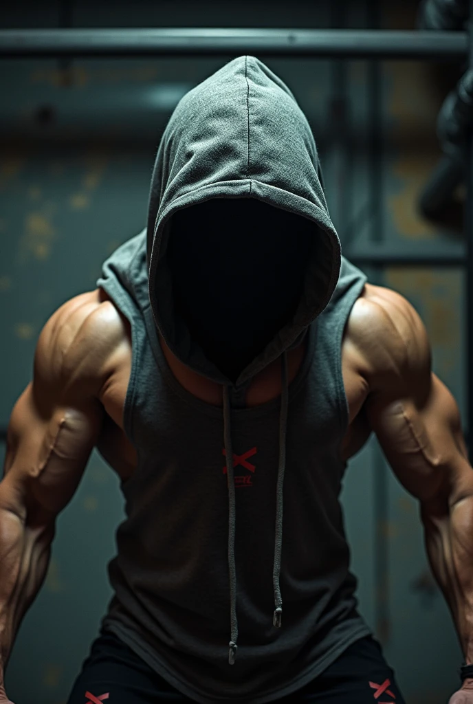 Functional training with a hood without showing the face but aggressive