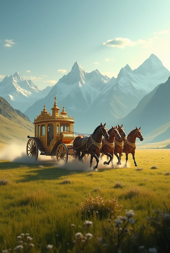 create a carriage with 12 horses on the field