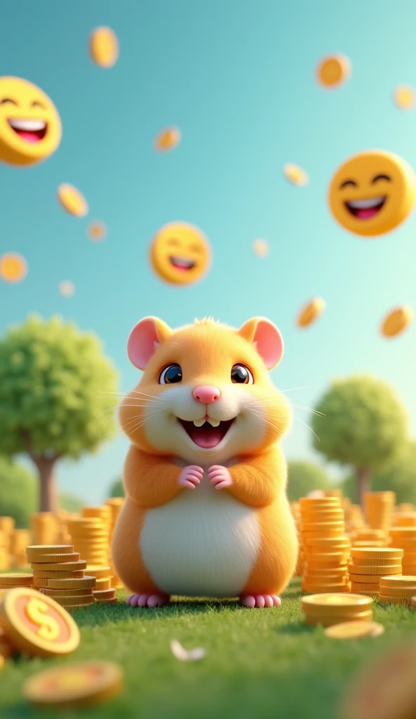 Make a poster in which there is sky in the background or a model hamster or some 3D emoji of money or add some profit emoji in the background or add neutral green trees as well and real game show images
size 9:16