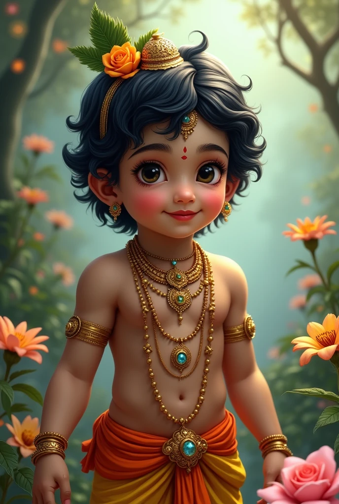 Little karishna ji with a our cor , .