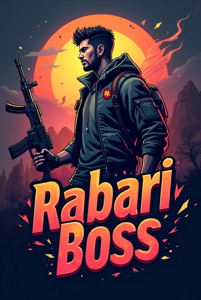 Logo with a man and zombie name rabari boss 