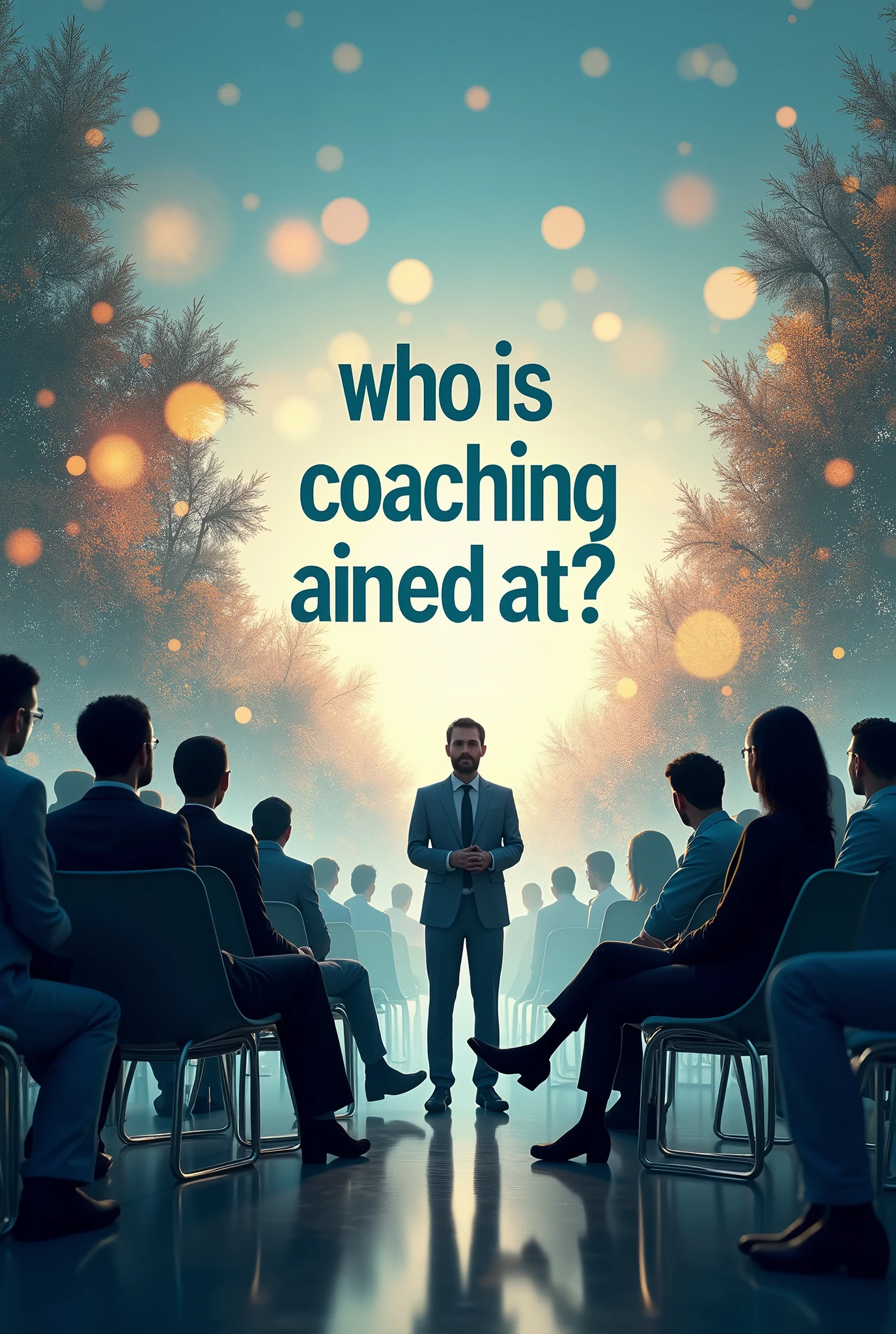 generate an image that includes the following words: Who is coaching aimed at??, and that those words are inside the image