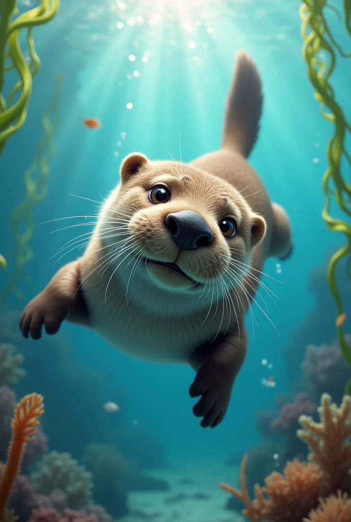 A sea otter swimming at the camera