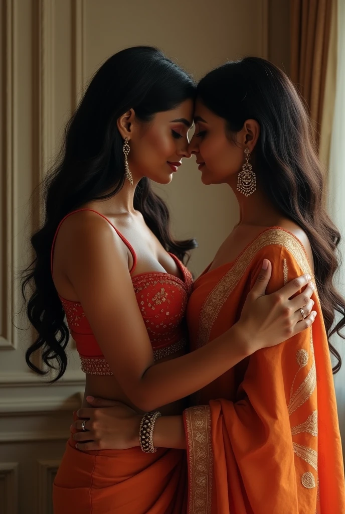 Stepmom mom bend on face see cleavage in saree realistic