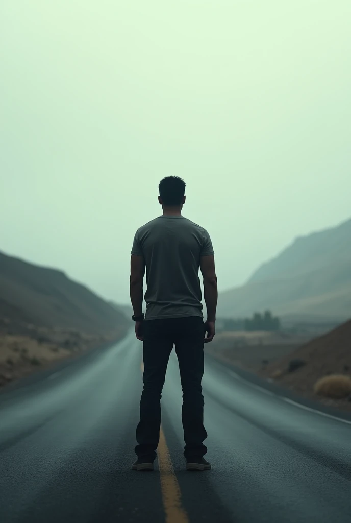 man standing on middle of the road from the back side
Upper side view