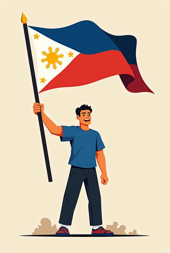 create a art in which a filipino waving a Philippine flag, icon drawing, not realistic