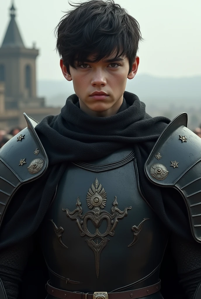 young man of twenty years. He is a prince in black armor. He has short black hair, jet black eyes. His gaze is cold and penetrating.