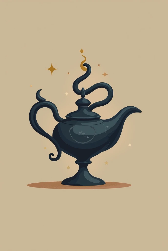 I want a single solid color logo of a genie lamp with a snake wrapped around the body of the lamp .The image needs to be 2d, and the lamp needs to be thin and it needs to be png