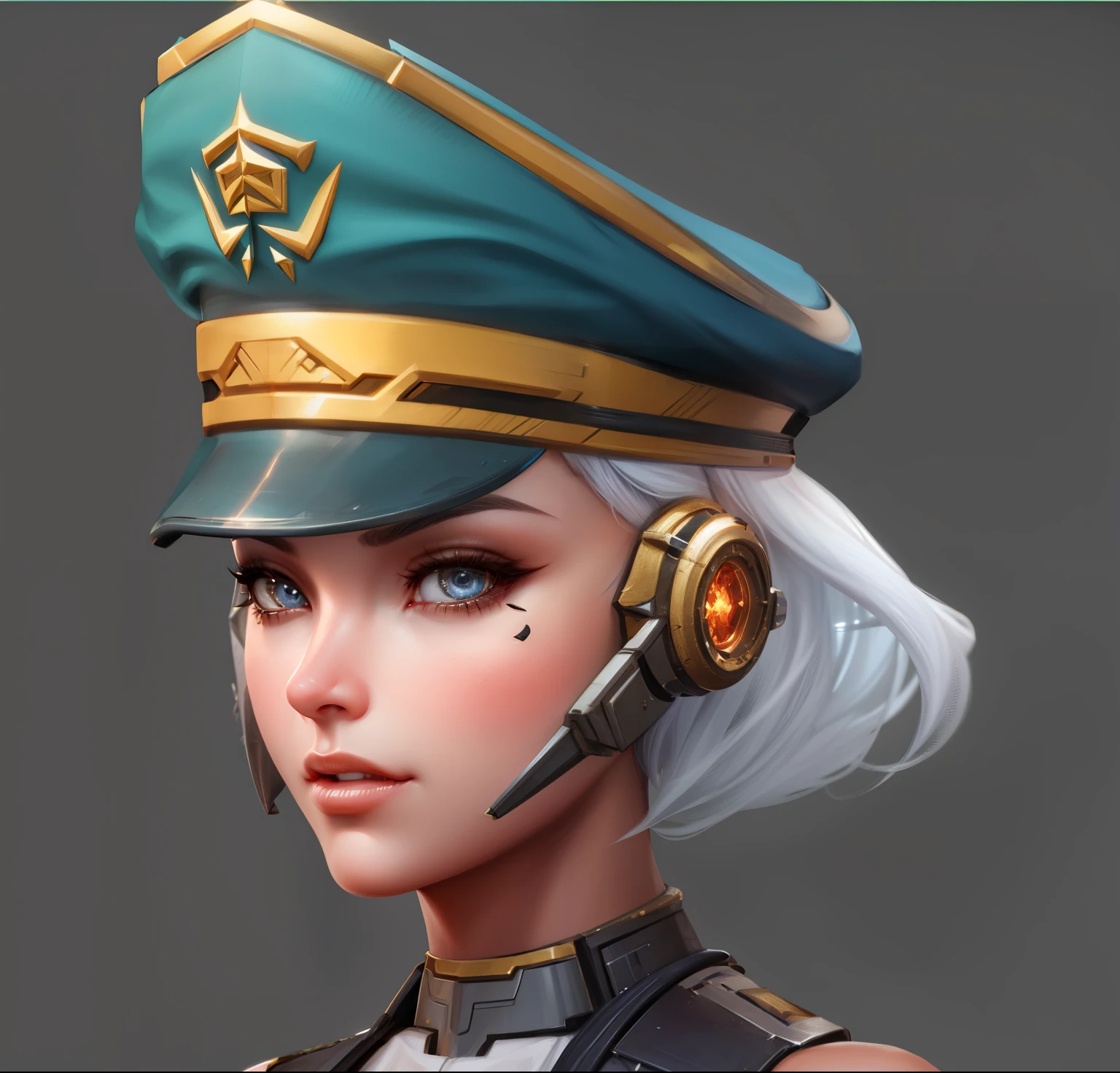 Close-up of a woman wearing a hat and, Close-up characters, Female characters, Mechanized female soldier, very detailed character, Created by senior character artists, Character Close-up, 3D Character Art, high detail iconic character, 2D concept art head macro shot, G Liulian art style, Character Art Close-up, Character Close-up，3D Character Art，Ashe，2。5 D CGI Anime Fantasy Artwork，CGScosiety，Close-up characters，As seen on the Art Station