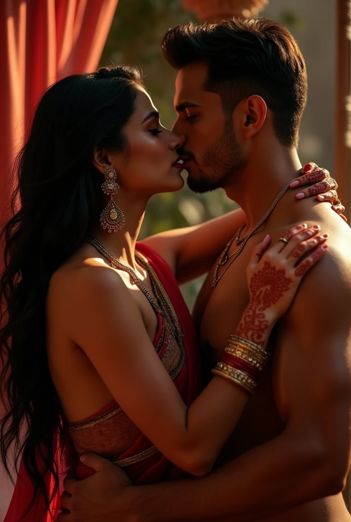 Sexy topless indian girl, kissing his husband