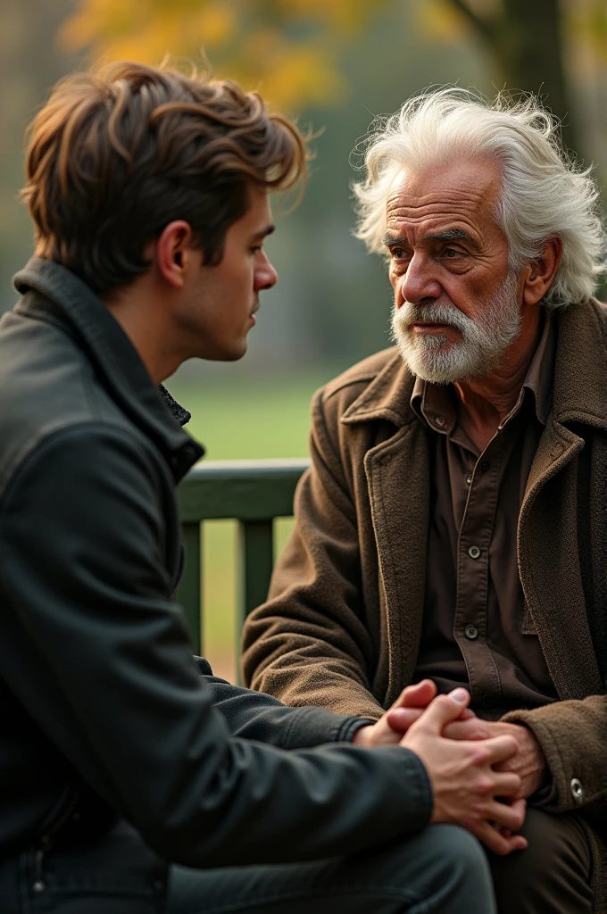 Young man talking to an old man 