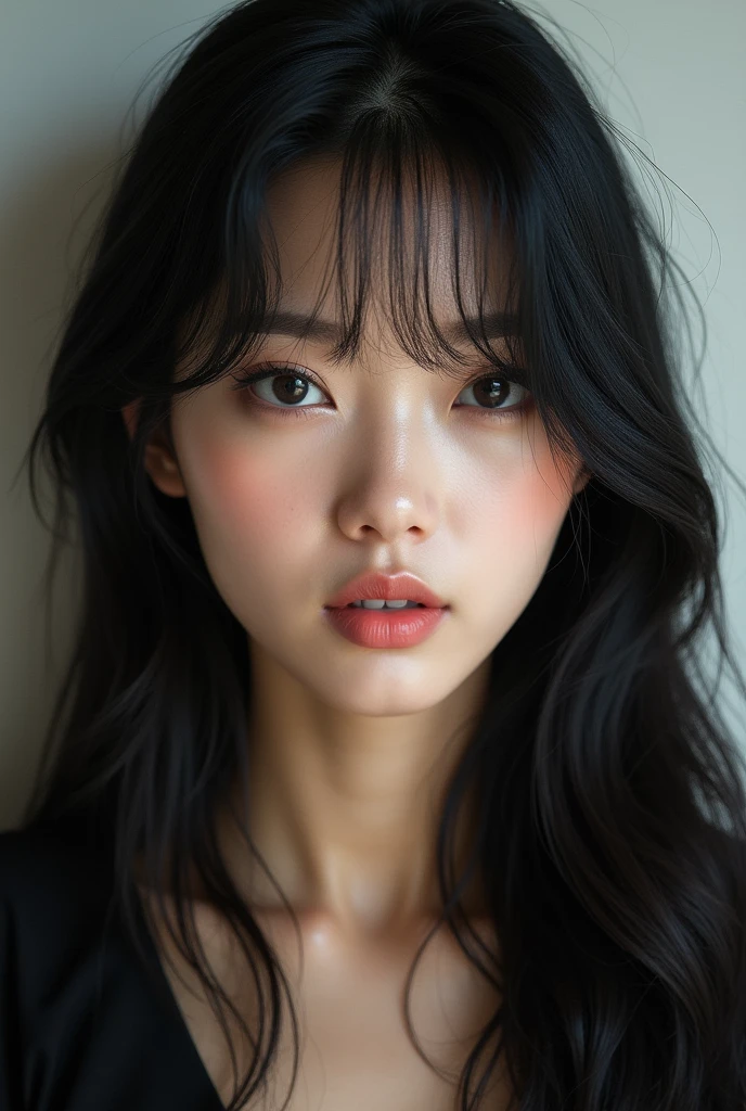 Asian woman Korean woman Black hair with long bangs