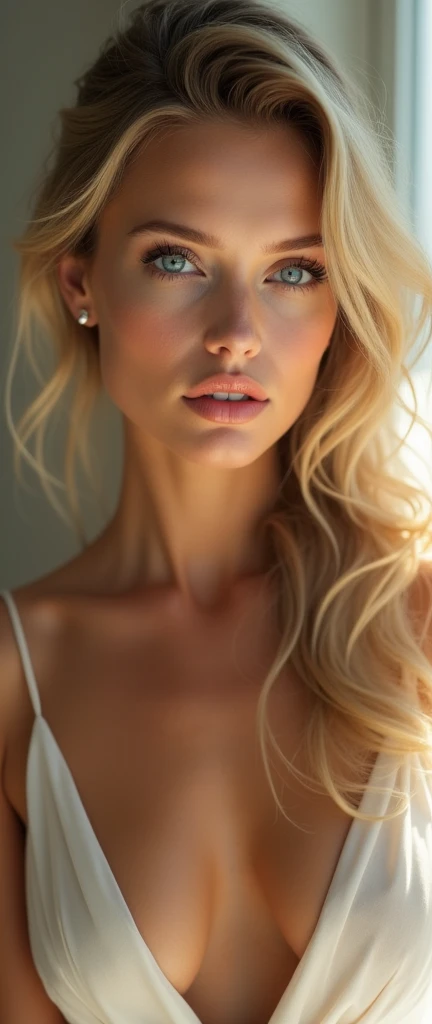 (best quality,4k,8k,highres,masterpiece:1.2),ultra-detailed,(realistic,photorealistic,photo-realistic:1.37),1girl,beautiful detailed eyes,beautiful detailed lips,extremely detailed face,longeyelashes,karolina kurkova,blonde hair,blue eyes,fashion model,elegant dress,graceful posture,serene expression,soft lighting,warm color palette,cinematic composition