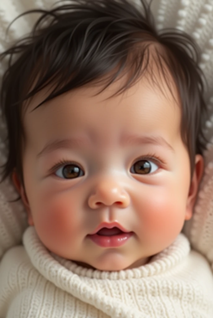 Creating a  with the characteristics of its parents, being: 
dad: moreno, small dark brown eyes, straight black hair, small and medium wide nose, thick lips.
mother: Brown skin, slightly wavy brown hair, big brown eyes, small and slightly wide nose, Medium thick lips and small mouth. 