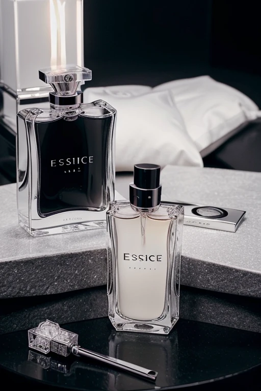 I have a perfume brand called "essence",This is based on elegance and exclusivity,Their color palette is black,gray and white,show me a style for men
