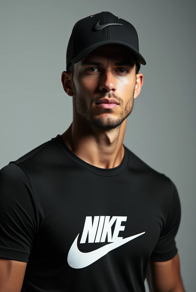 generates a man type studio photos for marketing of a Nike brand with his sinvolo in a cap and a shirt 