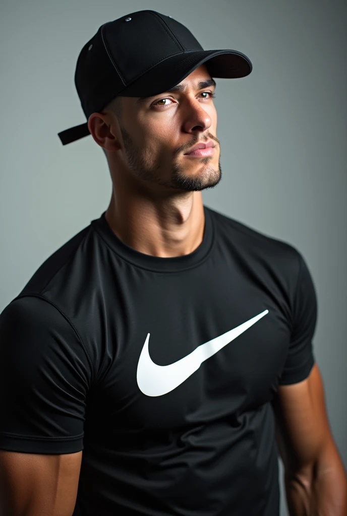 generates a man type studio photos for marketing of a Nike brand with his sinvolo in a cap and a shirt