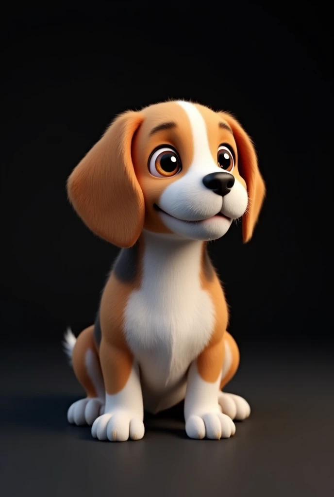 cute beagle dog, full body shot, realistic, black background, 8K